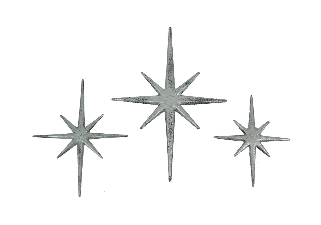 Set of 3 Cast Iron Starburst Wall Hangings Mid Century Modern 8 Pointed Stars